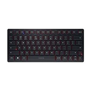 CHERRY KW 9200 Mini, Clavier Compact Multi-appareils Jusqu’à 4 appareils différents, Disposition EU (QWERTY), Connexion par Bluetooth, Technologie Radio ou Filaire, Rechargeable, Noir - Publicité