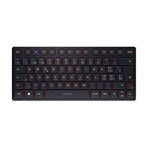 CHERRY KW 9200 Mini, Clavier Compact Multi-appareils Jusqu’à 4 appareils différents, Disposition Suisse (QWERTZ), Connexion par Bluetooth, Technologie Radio ou Filaire, Noir - Publicité