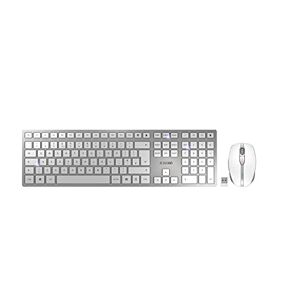 CHERRY DW 9100 SLIM, ensemble clavier et souris sans fil, layout anglais (QWERTY), connexion Bluetooth et radio, touches silencieuses, rechargeable, blanc-argent - Publicité