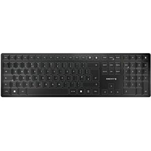 CHERRY KW 9100 Slim, Clavier au Design sans Fil, Disposition UK (QWERTY), Connexion au Choix Bluetooth ou Radio 2,4 GHz, Touches Plates, Rechargeable, Gris Anthracite - Publicité