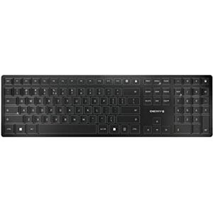 CHERRY KW 9100 Slim, Clavier au Design sans Fil, Disposition EU (QWERTY), Connexion au Choix Bluetooth ou Radio 2,4 GHz, Touches Plates, Rechargeable, Gris Anthracite - Publicité