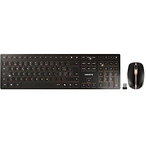 CHERRY DW 9100 SLIM, ensemble clavier et souris sans fil, layout suisse (QWERZ), connexion Bluetooth et radio, touches silencieuses, rechargeable, noir-bronze - Publicité