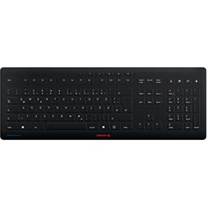 CHERRY Stream Protect Keyboard Wireless, Clavier sans Fil avec protège-Clavier Amovible en Silicone, Disposition Allemande (QWERTZ), Design Plat, désinfectable, Noir - Publicité