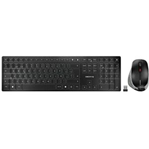 CHERRY DW 9500 Slim, Ensemble Clavier et Souris sans Fil, Disposition espagnole (QWERTY), Connexion Bluetooth ou Radio, Design Plat, Rechargeable, Souris Ergonomique pour droitiers, Noir-Gris - Publicité