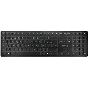 CHERRY KW 9100 Slim, Clavier au Design sans Fil, Disposition espagnole (QWERTY), Connexion au Choix Bluetooth ou Radio 2,4 GHz, Touches Plates, Rechargeable, Gris Anthracite - Publicité