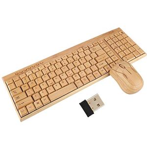 GOWENIC Ensemble Clavier et Souris sans Fil, KG201 + MG94-N Souris sans Fil en Bambou étanche 1600Dpi pour PC/Ordinateur Portable, Disposition QWERTY, Plug and Play - Publicité