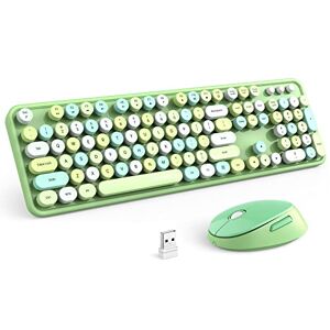 KNOWSQT Ensemble clavier et souris sans fil, vert, 104 touches, 2,4 GHz, rond, clavier coloré, récepteur USB, Plug and Play, pour Windows, Mac, PC, ordinateur portable, bureau - Publicité