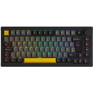 Akko 5075S RGB Clavier de Jeu Mécanique, Clavier Filaire ISO-UK 75%, Gasket Mount/Hot-Swappable/Profil Cherry/PBT Double Shot (Noir et Or, Interrupteur linéaire Jaune crème) - Publicité