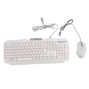 HOMSFOU 1 Jeu Clavier Souris Clavier Rétro-éclairé Ergonomique LED Rétroéclairé Clavier De Jeu Souris Clavier d'affaires Clavier Éclairé Clavier USB Blanche Filaire Positionner Plastique - Publicité