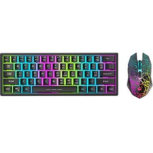 EXHNLE Ensemble clavier et souris de jeu, ultra compact 62 touches RVB rétroéclairé, clavier rétroéclairé USB pour ordinateur portable, PC, jeu et travail (couleur : noir) - Publicité