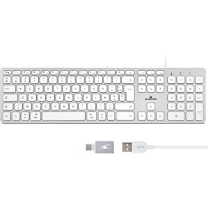 Bluestork Clavier Français AZERTY Filaire pour Mac Touches Concaves et Silencieuses, 13 Raccourcis Multimédia, Adaptateur USB/USB-C NOUVEAU 2022 - Publicité