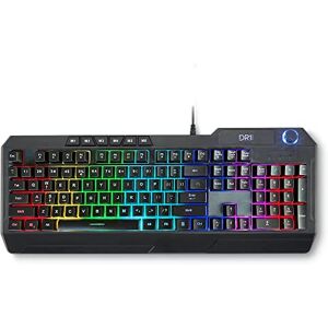 DR1TECH [Amazon Exclusive]  Wasp Clavier Gamer RGB Rétro-Éclairé Pour PC 104 Boutons Avec 26-Key Technologie Anti-Ghosting Clavier USB Filaire et Ergonomique + Multimedia Knob - Publicité