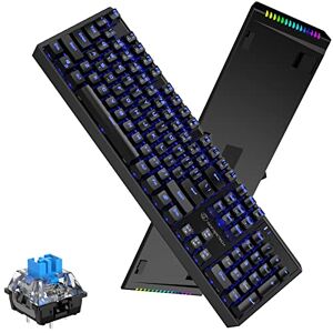 GF GOFREETECH GOFREETECH Clavier mécanique rétroéclairé LED bleu RVB pour PC Gaming Clavier filaire résistant aux déversements, sensation mécanique ergonomique 104 touches, interrupteur bleu pour PC, ordinateur portable et travail (noir) - Publicité