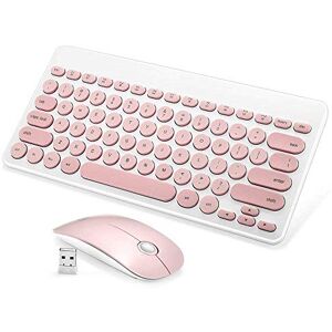 STARS100 Ensemble Clavier et Souris sans Fil 2.4 GHz, Ensemble de Clavier pour Ordinateur Portable sans Fil Rond Compact à 79 Touches avec Nano-récepteur USB, économie d'énergie (Rose) - Publicité