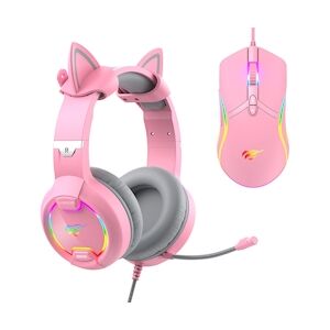 Pack GAMENOTE Casque avec oreilles de chat & souris couleur rose - Retroéclairage RGB