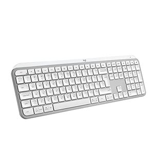 Logitech MX Keys S draadloos toetsenbord, laag profiel, vloeiend, en stil typen, programmeerbaar, verlicht, Bluetooth, USB C oplaadbaar, voor Windows PC, Linux, Chrome, Mac, QWERTY US Intl Pale Grey
