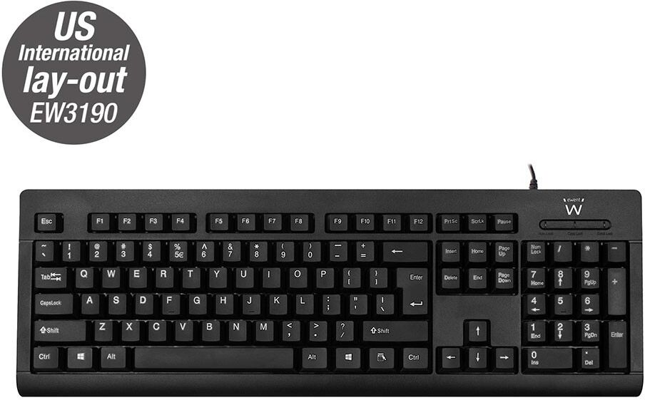 Ewent EW3190 Bedraad Qwerty Toetsenbord - Zwart