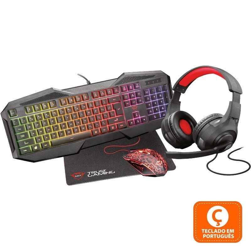 Trust gxt1180 rw 4-in-1 gaming bundle teclado + headset + rato + tapete (pt)