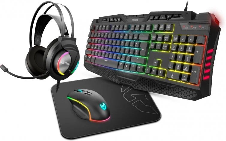 Krom kritic kit gaming rgb teclado + auriculares + rato + tapete