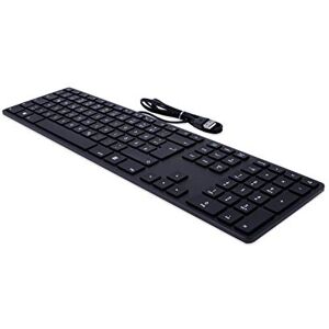 Matias FK318PCLBB-DE Aluminium Wired Keyboard with RGB Backlight USB Keyboard for PC QWERTZ German with Responsive Flat Keys and Additional Numeric Keypad – Black