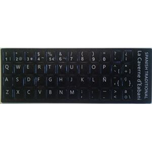 La CAVERNE D'EABANI&#174; Spanish Keyboard Stickers with Black Background 11 mm x 13 mm