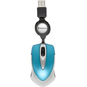 Verbatim Go-Mini optische Travel-Maus, kleine Computermaus mit einziehbarem Kabel, USB-A, USB-Maus mini mit 1000 dpi, für Laptop, Notebook, PC & MAC, kompaktes Design, Caribbean Blue