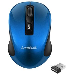 LeadsaiL Kabellose Maus, 1600DPI, 2,4 GHz mit USB-Empfänger, 4 Tasten, Leises Klicken und Scrollen, 15-Monate Akkulaufzeit, Kompatibilität mit Mehreren Geräten Blau