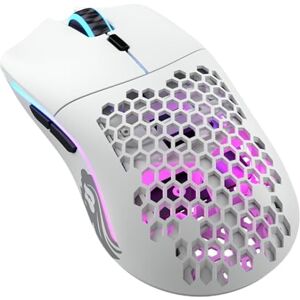 Glorious Gaming Model O- (Minus) Wireless Gaming Mouse – Superleichte 65 g, Wabendesign, RGB-Beleuchtung, beidhändig, verzögerungsfreier 2,4-GHz-Funk, bis zu 71 Stunden Akku – Mattweiß