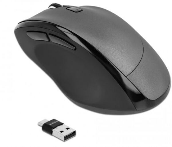 DeLock 12016 - Ergonomische optische 5-Tasten 3 in 1 Maus USB Typ-A / Type-C 2,4 GHz und Bluetooth