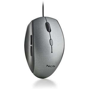 NGS Moth Gray Optische Maus mit USB-Kabel für Computer mit 5 Silent-Tasten und Scrollen, Ergonomische Maus, 800/1200/1600 DPI dimmbar, Grau