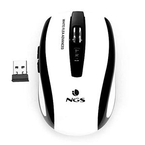 NGS FLEA Advanced White Kabellose optische Maus, 2.4GHz, USB-Maus für Computer oder Laptop mit 5 Tasten und Scrollfunktion, 800/1600dpi, Weiß & Schwarz
