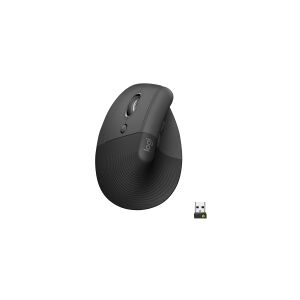Logitech®   Lift (Venstre-hånd) - Lodret mus - ergonomisk - optisk - 6 knapper - trådløs, kabling - Bluetooth, 2.4 GHz - trådløs modtager (USB) - Grafit
