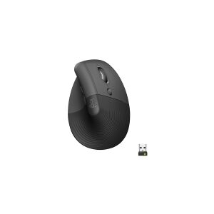 Logitech Lift Vertical Ergonomic Mouse - Lodret mus - ergonomisk - optisk - 6 knapper - trådløs - Bluetooth, 2.4 GHz - Logitech Logi Bolt USB-modtager - grafit