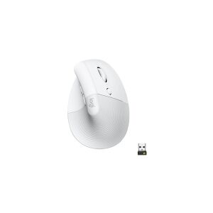 Logitech Lift for Business - Lodret mus - ergonomisk - 6 knapper - trådløs - Bluetooth, 2.4 GHz - Logitech Logi Bolt USB-modtager - off-white