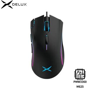 Delux-Souris de jeu à capteur M625 PMW3360  12000 ug I  7 boutons programmables  rétroéclairage RVB