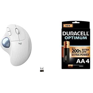 Logitech Ergo M575 Trackball Souris sans Fil avec molette de Pouce, Technologie de Suivi Fluide et précis + Duracell Nouveau Piles alcalines AA Optimum, 1.5 V LR6 MX1500 - Publicité