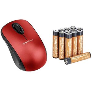 Amazon Basics Souris d’Ordinateur sans Fil avec Nano-récepteur USB Rouge & Lot de 12 Piles alcalines Type AAA 1,5 V 1340 mAh (Design Variable) - Publicité