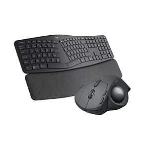 Logitech ERGO Clavier ergonomique sans fil avec disposition de clavier en deux parties,Windows/Mac,Bluetooth,USB- Gris+ MX Ergo Souris Trackball sans Fil,Charge USB-C,PC/Mac/iPad OS Noir - Publicité