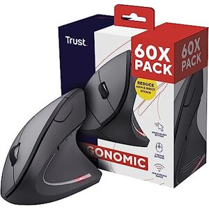 Trust Verto 60 Pack 60x Souris Verticale sans Fil, Souris Ergonomique, 6 Boutons, Prévention Syndrome de la Souris et Epicondylite, pour Droitier, PC, Ordinateur, Portable, Mac, Piles Incluses - Publicité