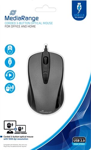 MediaRange Corded 3-Button Optical Mouse Accessoires informatiques  Original MROS201