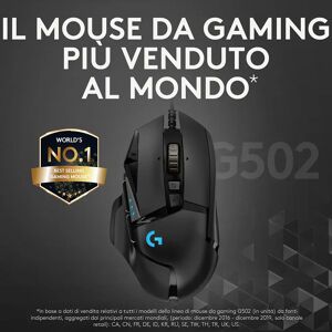 G Logitech G502 Mouse Gaming HERO Prestazioni Elevate, Sensore HERO 25K, 25600 DPI, RGB, Pesi Regolabili, 11 Pulsanti Programmabili, Memoria Integrata, per PC/Mac/Laptop. Nero