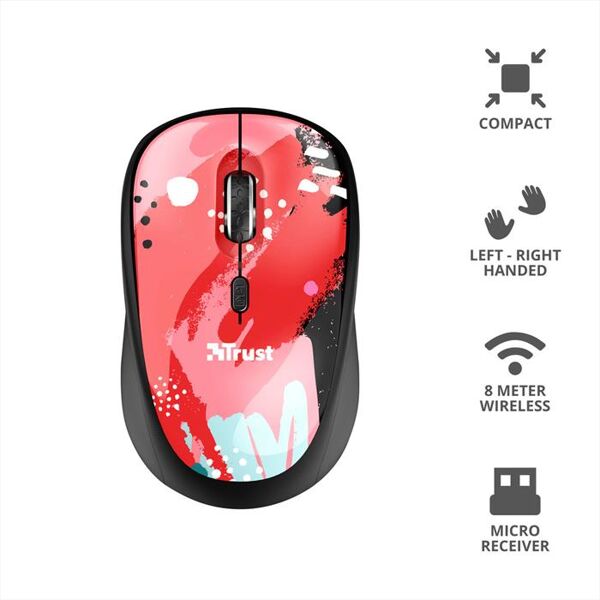 trust yvi wireless mouse-red brush