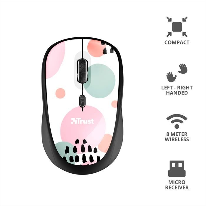 Trust Yvi Wireless Mouse-pink Circles