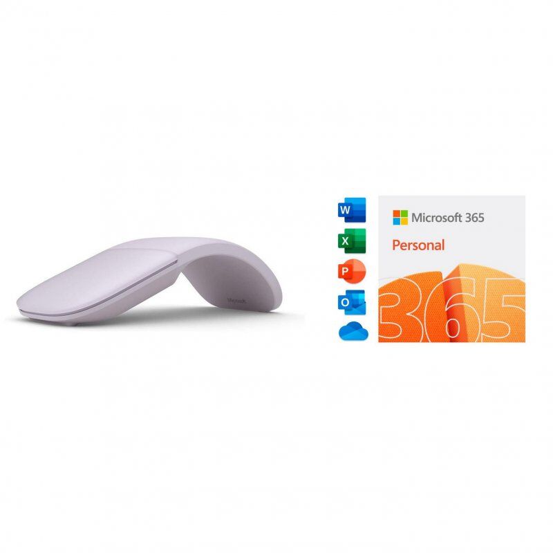 Microsoft arc mouse rato ótico sem fios bluetooth lilás + microsoft 365 personal 12 meses descarga digital