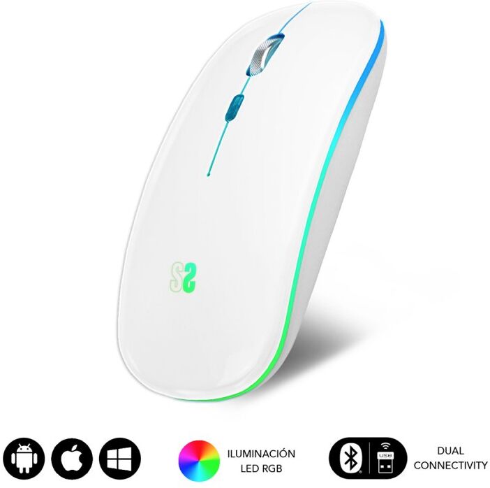 Subblim led dual flat mouse rato ótico sem fios rgb 1600dpi branco