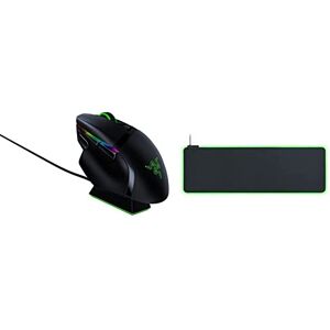 Razer Basilisk Ultimate with Charging Station - Wireless Gaming Mouse with 11 Programmable Buttons Black & Goliathus Extended Chroma - Soft Extended Gaming Mouse Mat Chroma RGB Lighting Black