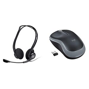 Logitech 960 Wired Headset, Stereo Headphones, PC/Mac/Laptop - Black & M185 Wireless Mouse, 2.4GHz with USB Mini Receiver, 12-Month Battery Life, 1000 DPI Optical Tracking - Grey