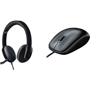 Logitech H540 Wired Headset, Stereo Headphone with Noise-Cancelling Microphone, Black & B100 Wired USB Mouse, 3-Buttons, Optical Tracking, Ambidextrous PC/Mac/Laptop - Black