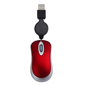 Staccatory Mini USB Wired Mouse Retractable Cable Small Mouse 1600 Optical Travel Mice for Windows 98 2000 XP Vista Ve (Red)