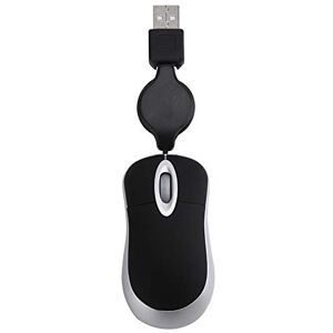 Mkcavne Mini Mouse Wired USB Retractable Cable Small Tiny Mouse 1600 Optical Compact Travel Mice for Windows 98 2000 XP Vista Ve (Black)